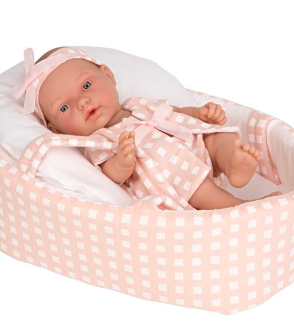 Arias lėlytė languotoje nešyklėje, oranžinėje, 26 cm