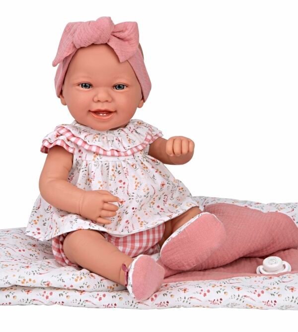 Arias lėlytė su gėlėtu rožiniu pleduku, 42 cm