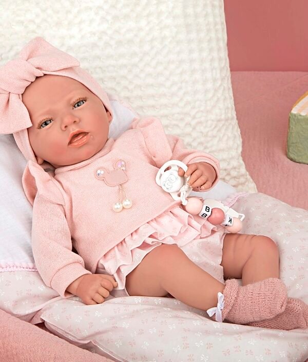 Reborn lėlytė rožiniais rūbeliais, 40 cm