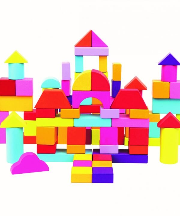 Spalvotos medinės kaladėlės, 12 mėn+, 100 vnt