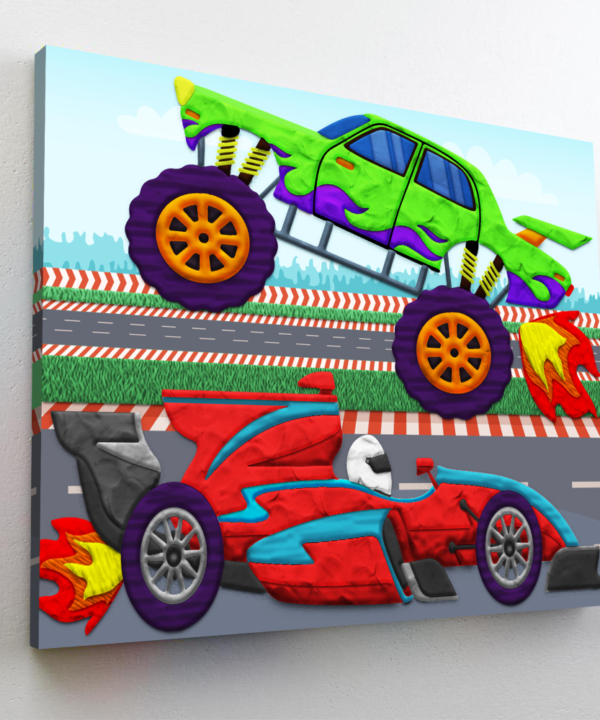 Splat Planet paveikslas iš modelino, Mašinos 30x40cm