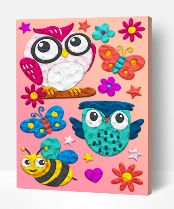 Splat Planet paveikslas iš modelino, Pelėda 30x40cm