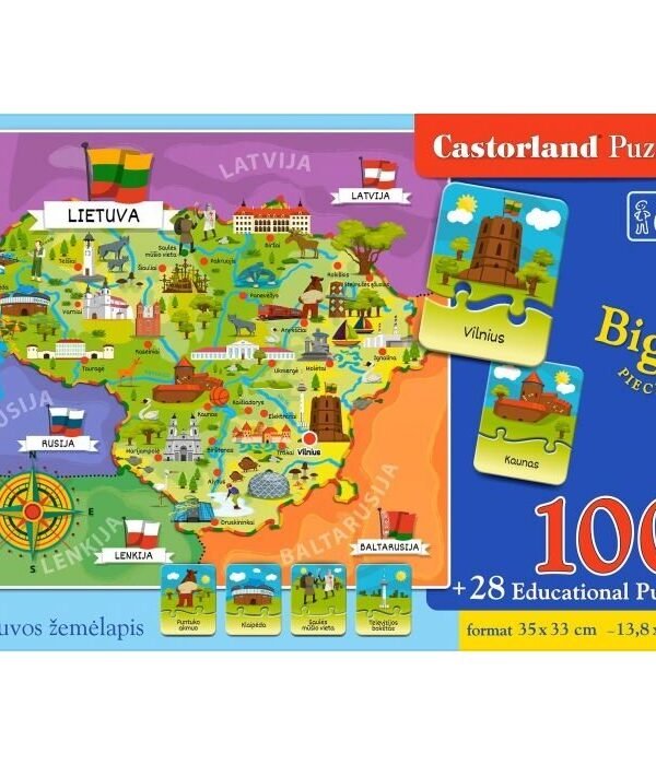 Castorland dėlionė Lietuvos žemėlapis 100 det. 14 mokomųjų kortelių