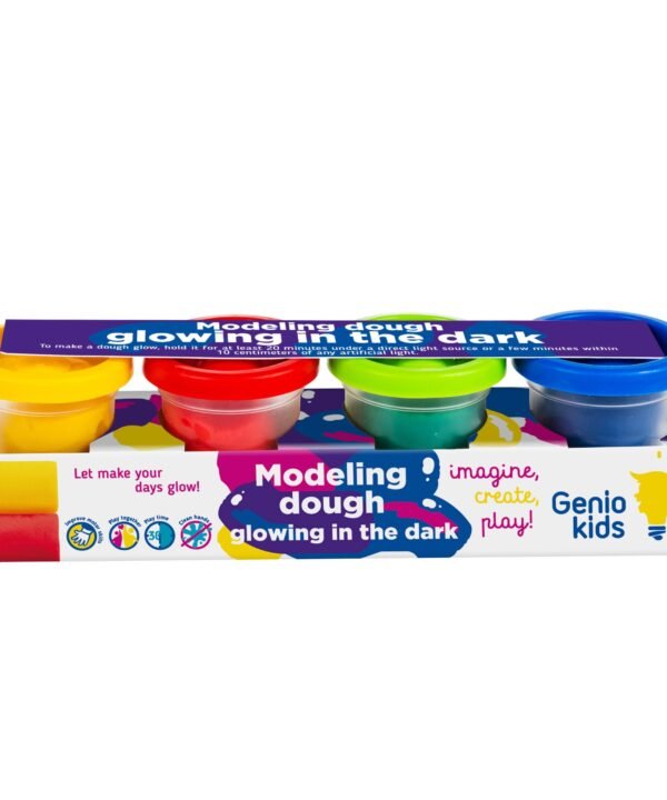 Genio Kids natūralus plastilinas - modelinas  4 šviečiančios tamsoje spalvos po 50 g