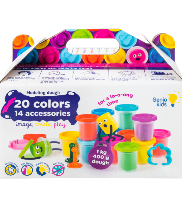 Natūralaus plastilino  modelino rinkinys Fantazijų puokštė Genio Kids 20 spalvų